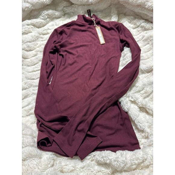 SKIMS Soft Lounge Mock Neck Long Sleeve Top in Bordeaux NWT XS - Picture 6 of 7